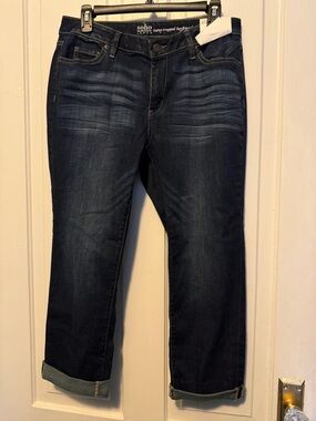 New York & Company Dark Indigo Cropped Boyfriend Jeans